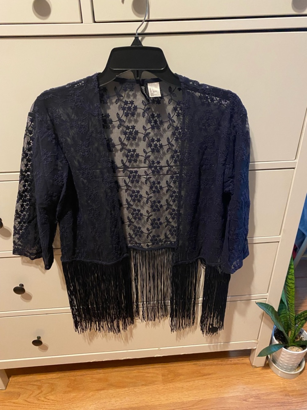 H&M Navy Floral Lace Fringe Kimono